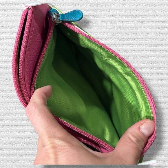 RFID Leather Crossbody Bag Retro Neon Stripe White Pink Green Adjustable Strap - Picture 9 of 13